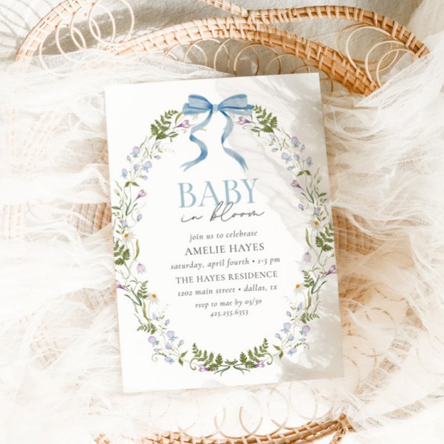 Convite Bebê no Bloom Blue Primavera Floral Chá de fraldas (Criador carregado)