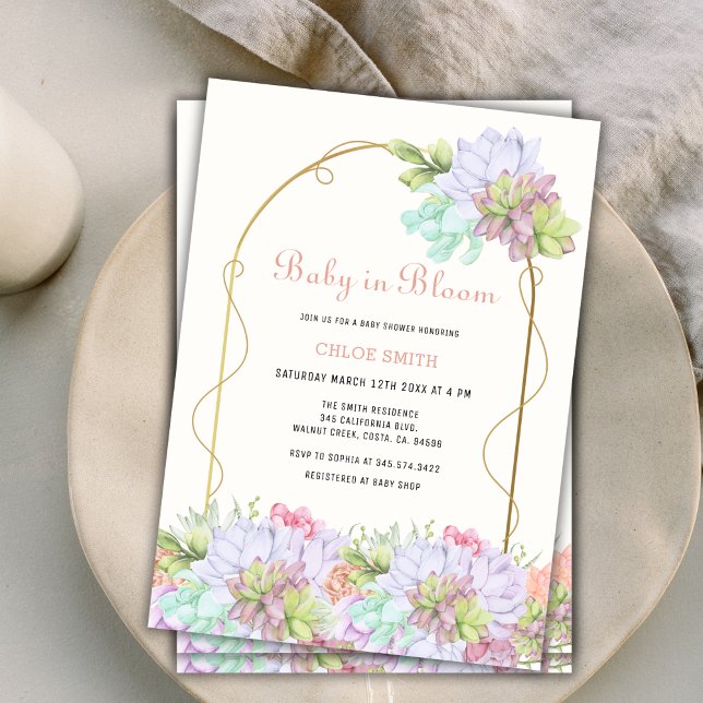 Convite Bebê No Bloom Boho Arch Cactus Chá de fraldas (Baby In Bloom Boho Arch Cactus Baby Shower Invitation)
