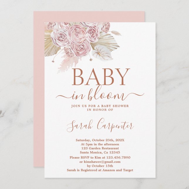 Convite Bebê no Bloom Boho Chá de fraldas (Frente/Verso)