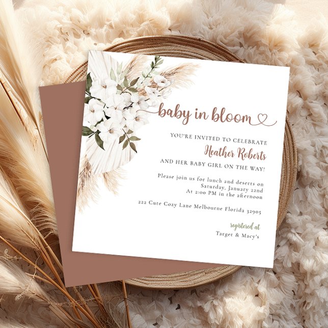 Convite Bebê no Bloom Boho Chic Chá de fraldas Convidado (Neutral Colored Baby Shower Invitation)