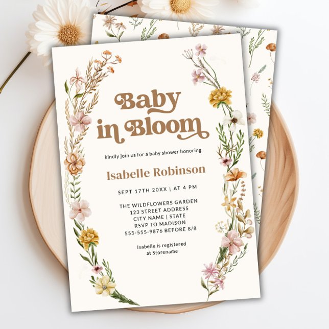 Convite Bebê no Bloom Boho Chic Floral Chá de fraldas (Baby in Bloom Boho Chic Floral Cream Baby Shower Invitation)