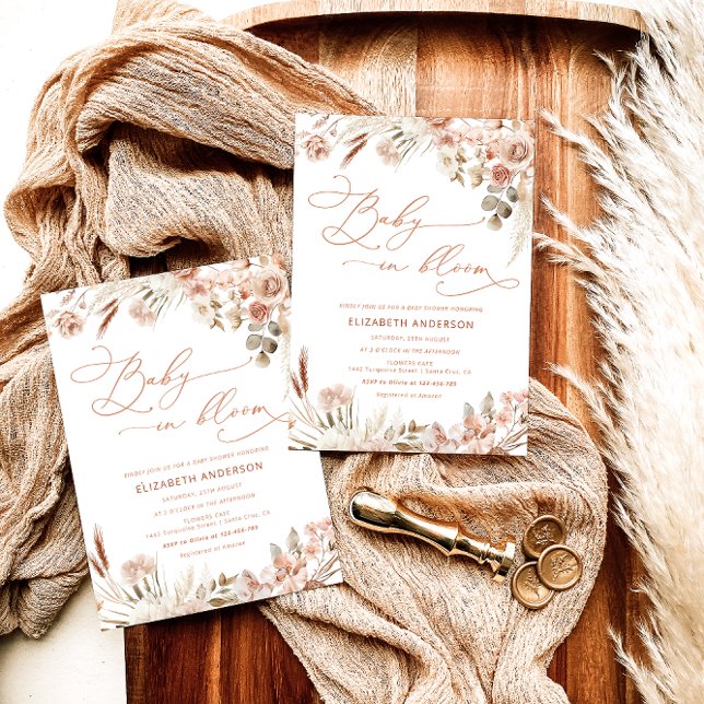 Convite Bebê no Bloom Boho Fall Chá de fraldas Floral (Criador carregado)