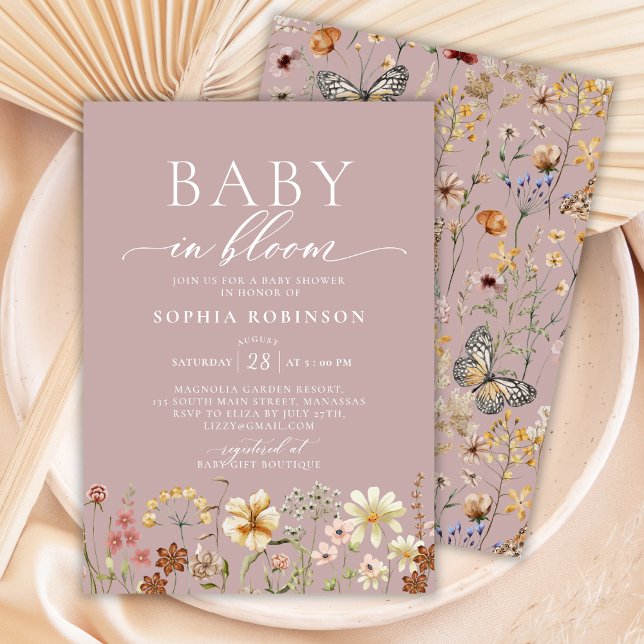 Convite Bebê no Bloom Boho Flor Selvagem Chá de fraldas Ro (Criador carregado)