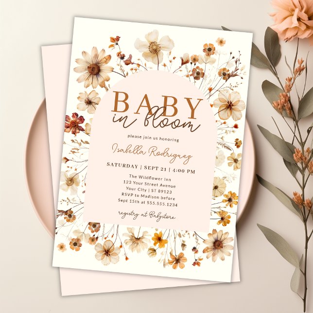 Convite Bebê no Bloom Boho Floral Chá de fraldas (Baby in Bloom Boho Floral Girl Baby Shower Invitation)