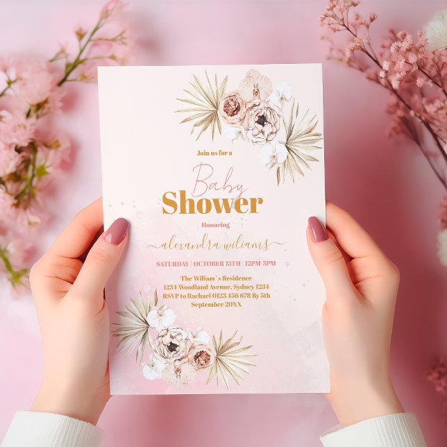 Convite Bebê no Bloom Boho Pampas Chá de fraldas Grass (Criador carregado)