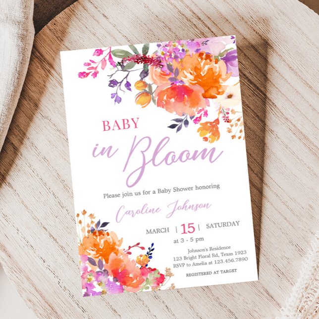 Convite Bebê no Bloom Bright Chá de fraldas Floral (Baby in Bloom Baby Shower Invitation 
)
