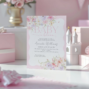 Convite Bebê no Bloom, Chá de Bebê Moderno Floral Rosa