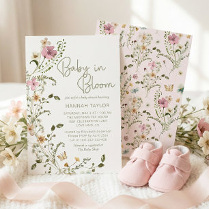 Convite Bebê no Bloom - Chá de fraldas de Garota Floral Ro