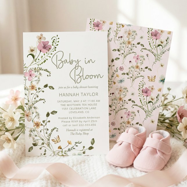 Convite Bebê no Bloom - Chá de fraldas de Garota Floral Ro (Criador carregado)