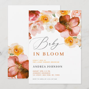 Convite Bebê no Bloom Chic Autumn Flowers Chá de fraldas