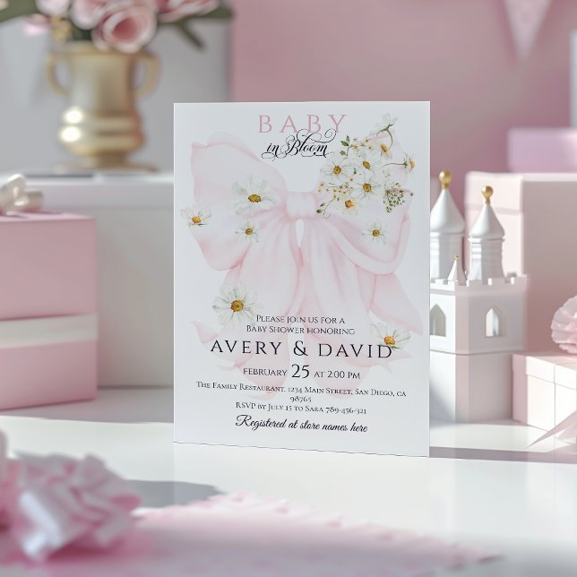 Convite Bebê no Bloom Daisy Pink Arco Chá de fraldas Rapar (Criador carregado)
