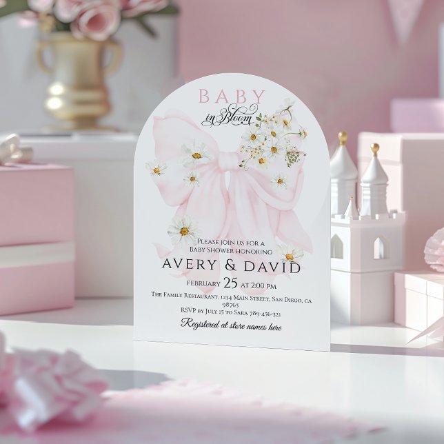 Convite Bebê no Bloom Daisy Pink Arco Chá de fraldas Rapar (Criador carregado)