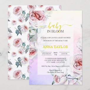 Convite Bebê no Bloom Elegante Chá de fraldas Rosa Floral