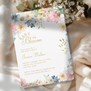 Convite BEBÊ NO BLOOM! Flor selvagem, Chá de fraldas