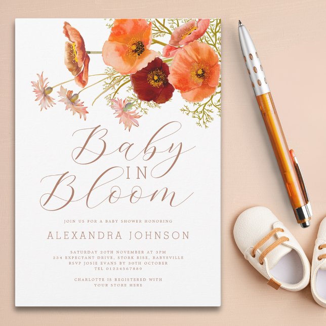 Convite Bebê no Bloom Floral Fall Chá de fraldas (Baby in bloom boho wildflower fall floral gender neutral baby shower invitation whimsical elegant )