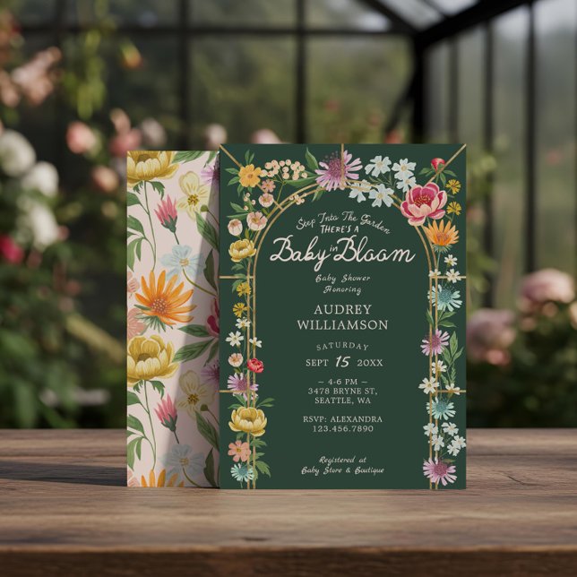 Convite Bebê no Bloom Floral Garden Chá de fraldas (Baby in Bloom Floral Garden Greenhouse Baby Shower Invitation)