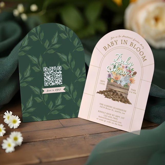 Convite Bebê no Bloom Floral Wood Crate Garden Chá de fral (Baby in Bloom Floral Wood Crate Garden Baby Shower Invitation)