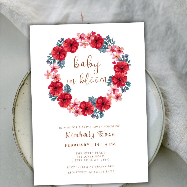 Convite Bebê No Bloom Floral Wreath Chá de fraldas (Baby In Bloom Floral Wreath Baby Shower Invitation)