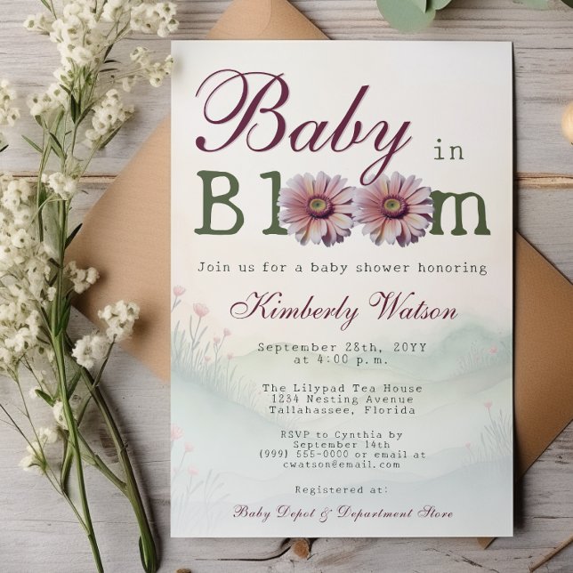 Convite Bebê no Bloom Gerber Daisies Chá de fraldas (Baby in Bloom Gerber Daisies Baby Shower Invitation)