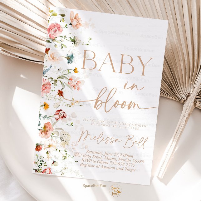 Convite Bebê no Bloom Invitation Chá de fraldas (Baby in Bloom Invitation, Wildflowers Baby Shower Invitation,Flower Invites, Wild Flower Invite, Flo)
