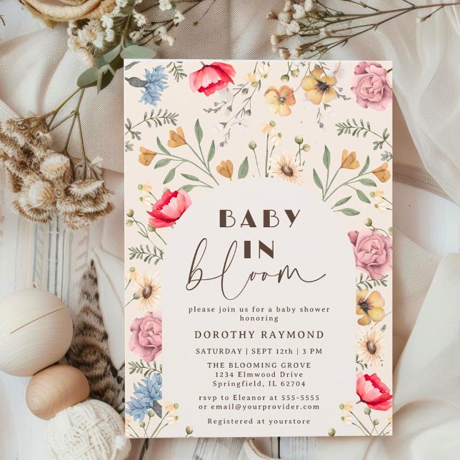 Convite Bebê no Bloom Na moda Arch Chá de fraldas Floral (Criador carregado)