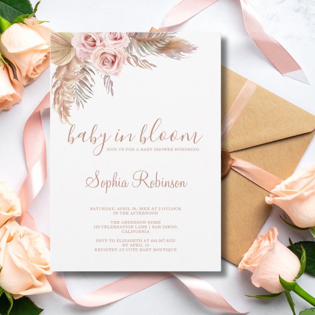 Convite Bebê no Bloom Pampas Grass Boho Chá de fraldas (Criador carregado)