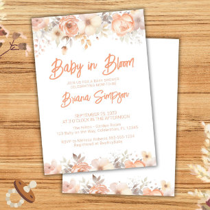 Convite Bebê no Bloom Peach Floral Chá de fraldas