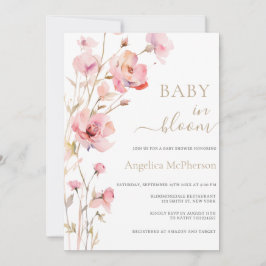 CONVITE BEBÊ NO BLOOM PINK BLUSH DOURADO CHAMPAGNAL FLORAL