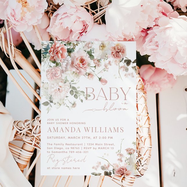 Convite Bebê no Bloom Rosas Rosa Chá de fraldas Floral (Criador carregado)