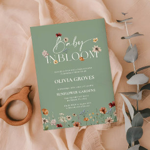 Convite Bebê no Bloom Sage Chá de fraldas Verde de Flor Se