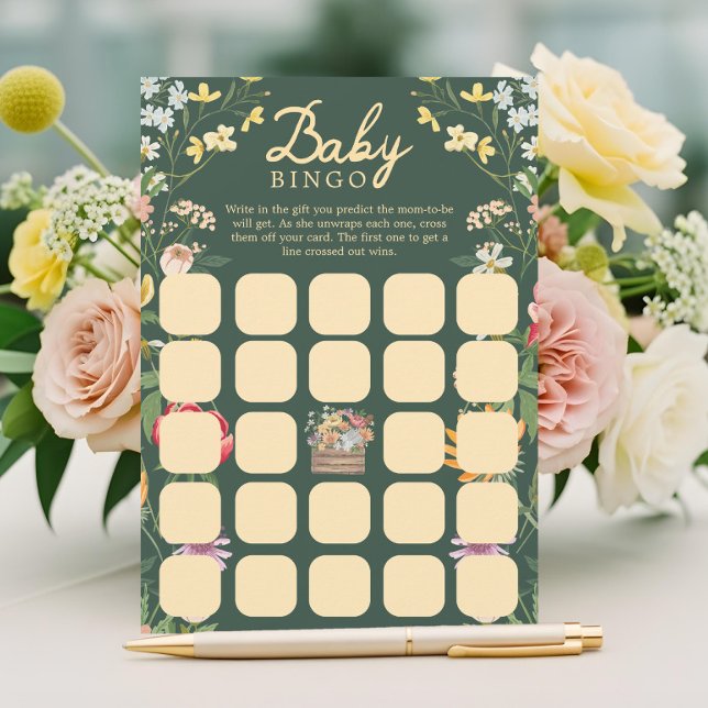 Convite Bebê no Bloom Summer Floral Garden Bingo Game Card (Baby in Bloom Summer Floral Garden Bingo Game Card)