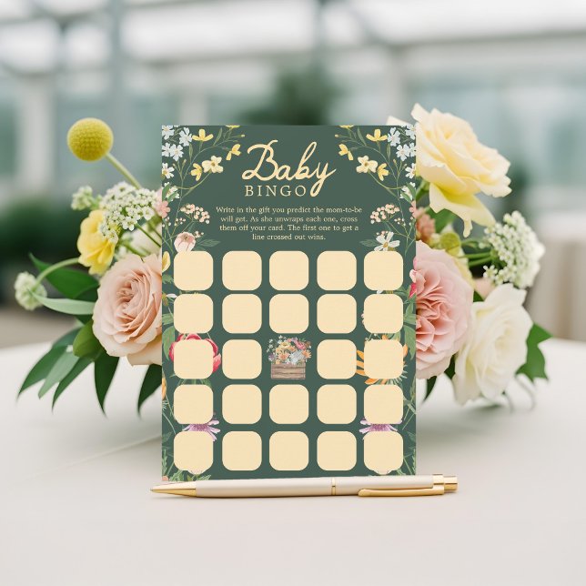 Convite Bebê no Bloom Summer Floral Garden Bingo Game Card (Baby in Bloom Summer Floral Garden Bingo Game Card)