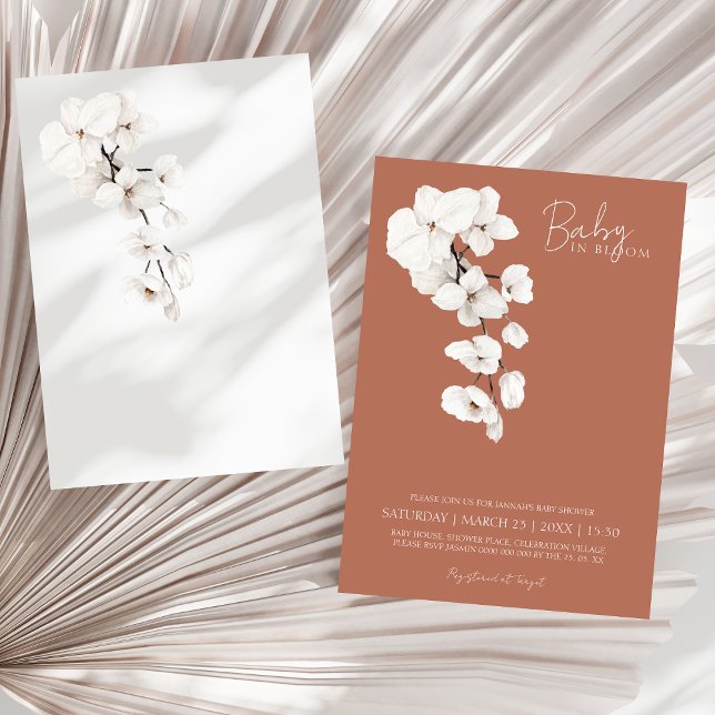 Convite Bebê no Bloom Terracotta White Orchids Chá de fral (Baby in Bloom Terracotta White Orchids Baby Shower Invitation)