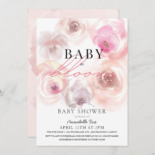 Convite Bebê no Bloom Watercolor Rosa Chá de fraldas