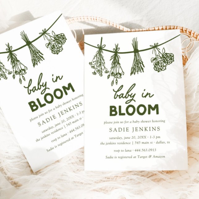 Convite Bebê no Bloom Whimsical Green Chá de fraldas (Criador carregado)