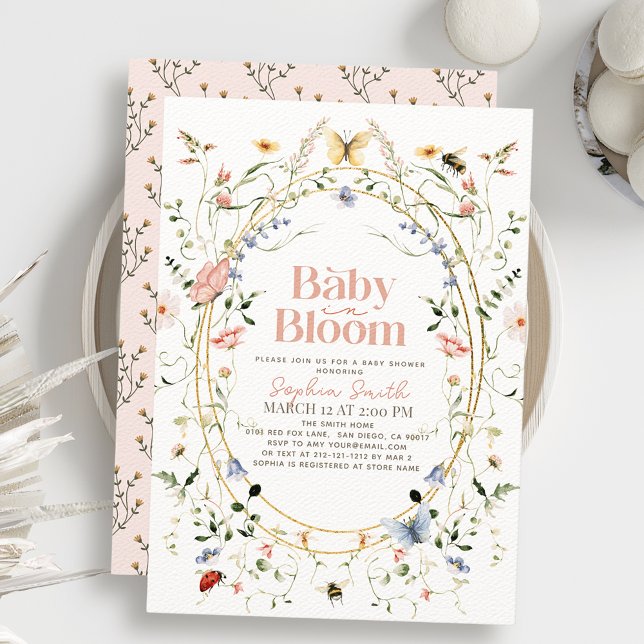 Convite Bebê no Bloom Wildflower Girl Chá de fraldas (Criador carregado)