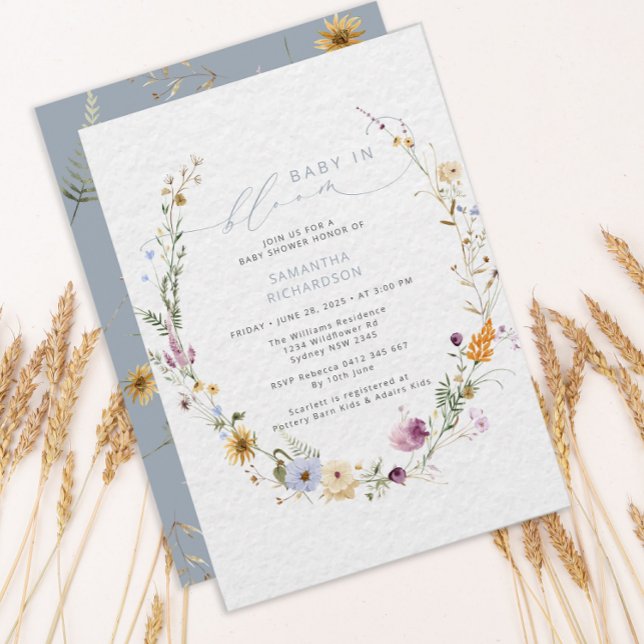 Convite Bebê no Bloom Wildflower Rustic Chá de fraldas (Criador carregado)