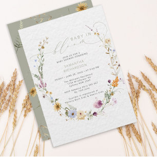 Convite Bebê no Bloom Wildflower Rustic Chá de fraldas