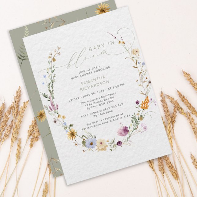 Convite Bebê no Bloom Wildflower Rustic Chá de fraldas (Criador carregado)