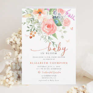 Convite Bebê no BloomHappy Garden Floral Chá de fraldas