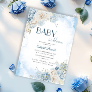 Convite Bebê no Bloomian Blue Rosa Chá de fraldas