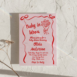 Convite Bebê no Chá de Buquê de Flor Vermelho Cor-de-Rosa 