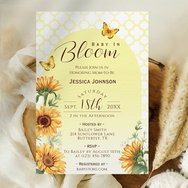 Convite Bebê no Chá de fraldas Amarelo de Sangue (Baby in Bloom Sunflower Baby Shower Invitation)