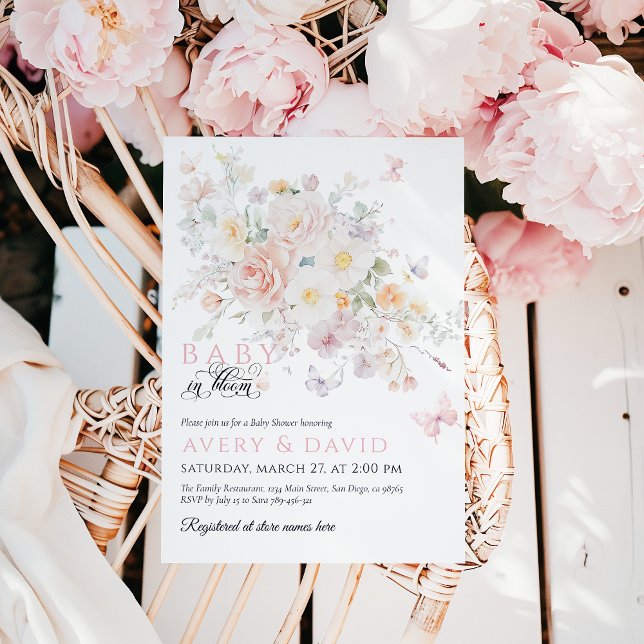 Convite Bebê no Chá de fraldas da borboleta de flores selv (Criador carregado)