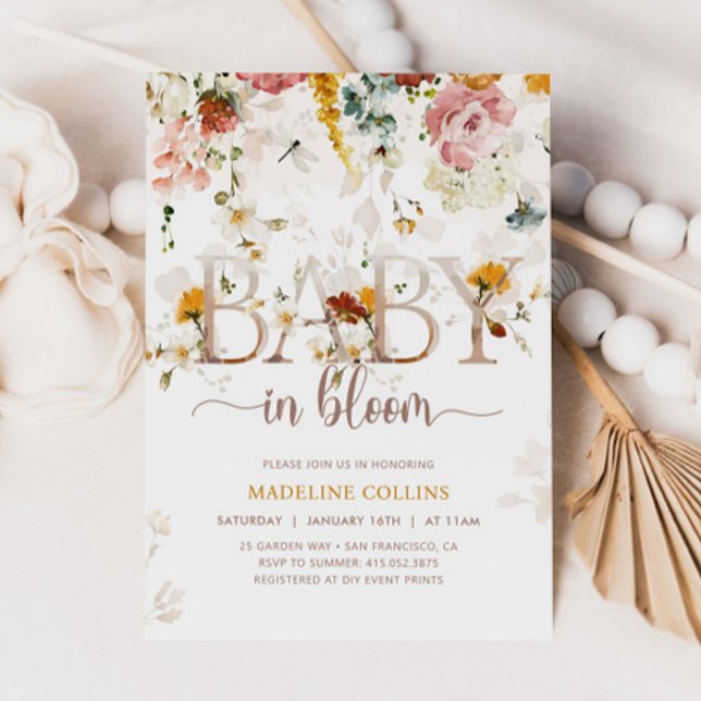 Convite Bebê No Chá de fraldas De Flor Selvagem (Criador carregado)