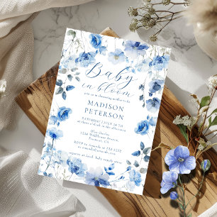 Convite Bebê no Chá de fraldas de flor selvagem azul-Blogu