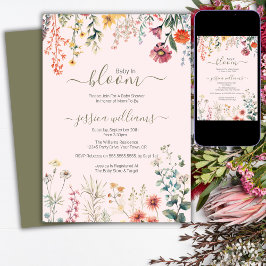 Convite Bebê no Chá de fraldas de flor selvagem de Bloom