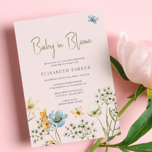 Convite Bebê no chá de fraldas de flor silvestre primavera