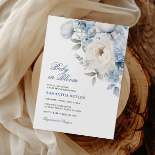 Convite Bebê no Chá de fraldas de Flores Azuis Bloom
