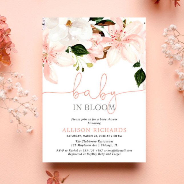 Convite Bebê no chá de fraldas de Lily Flórida Bloom (Criador carregado)